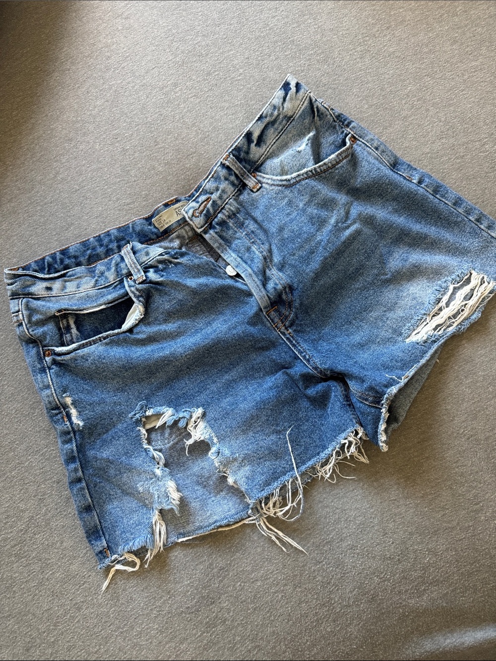 Topshop Distressed High-Rise Denim Shorts - Blue